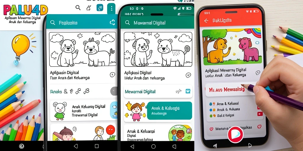 Antarmuka menarik dari aplikasi mewarnai PALU4D yang menyenangkan.